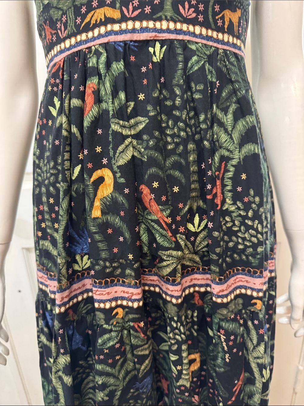 Farm Rio 100% Cotton V-Neck Tiered Tropical Print Maxi Floral Black Dress Sz S - Picture 5 of 15